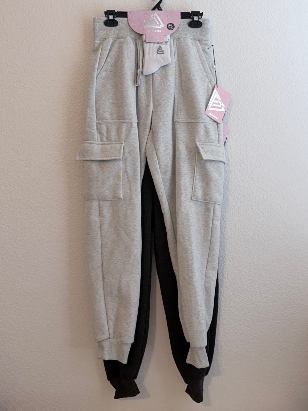Athletex Cargo Sweat Pant Joggers Bundle of 2 with Socks Light & Dark Gray Small
